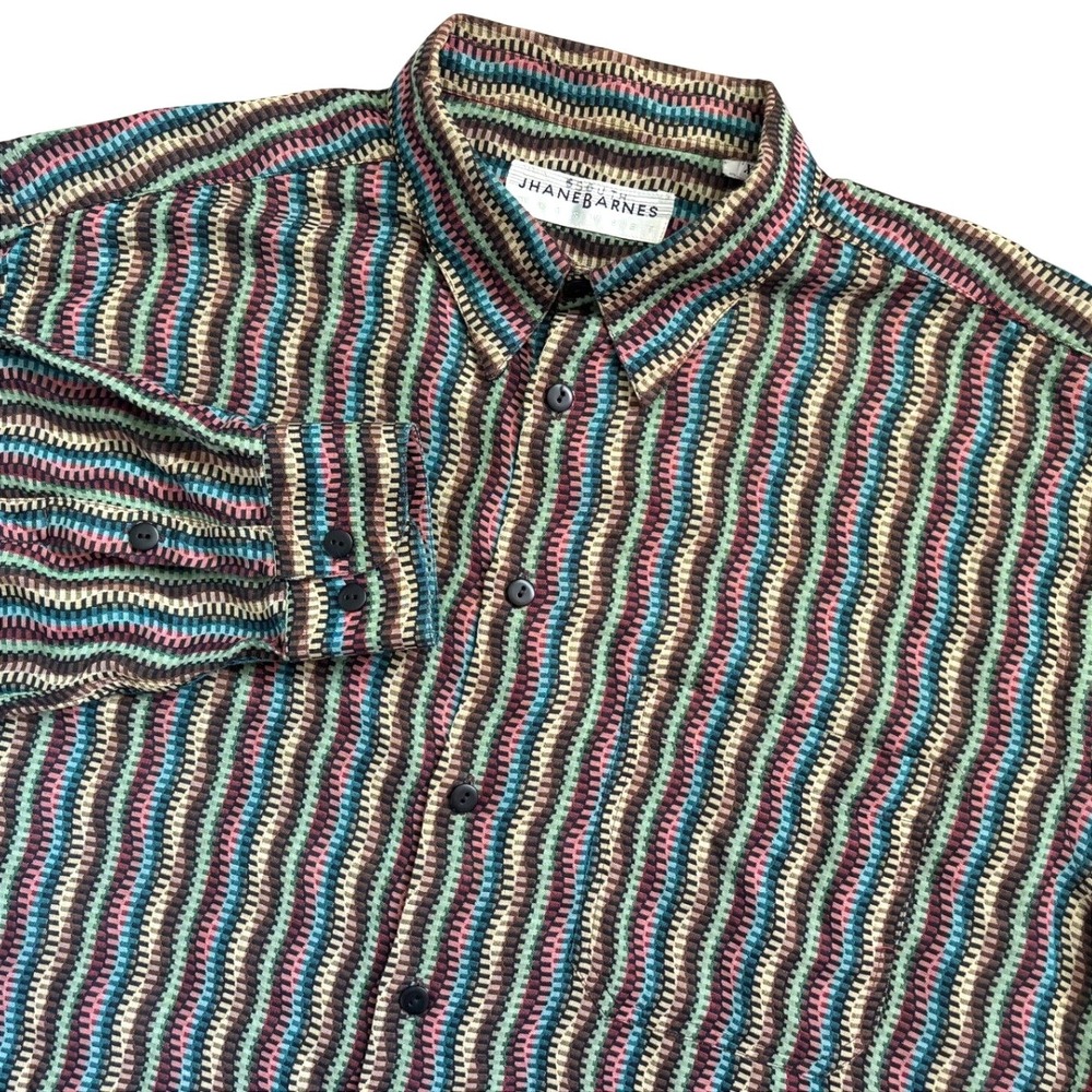Vtg Jhane Barnes Made in Italy Rainbow Zig Zag Striped Shirt Men XXL 100% Cotton